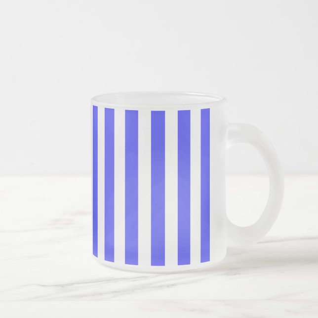 Royal blue and white candy stripes frosted glass coffee mug (Right)