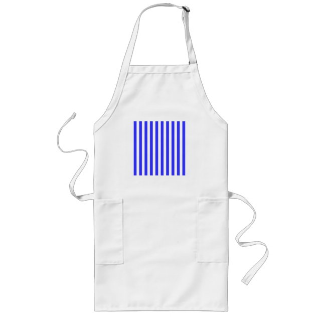 Royal blue and white candy stripes long apron (Front)