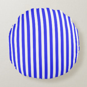 Royal blue and white candy stripes round pillow