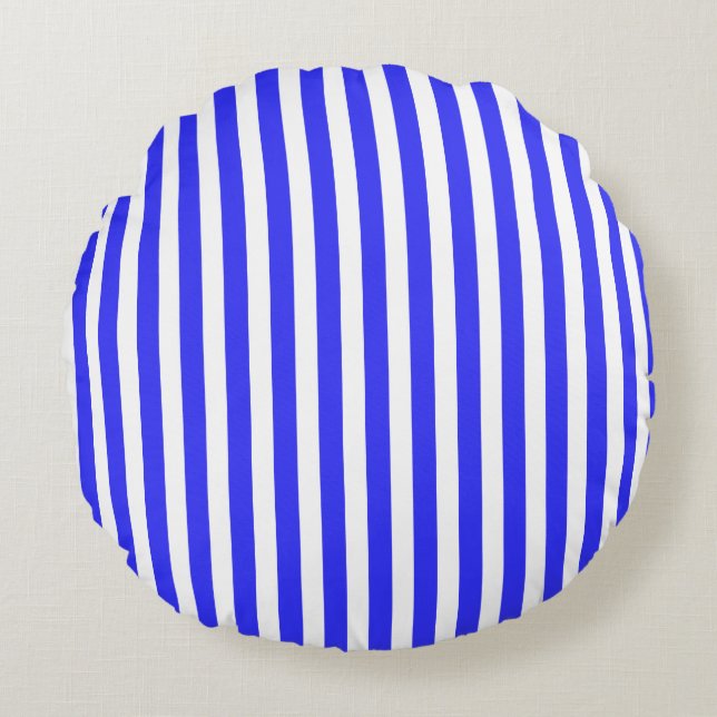Royal blue and white candy stripes round pillow (Front)