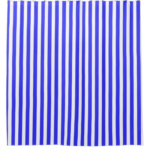 Royal blue and white candy stripes shower curtain