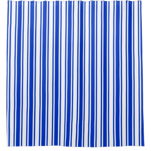 Royal blue and white candy stripes shower curtain