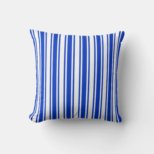 Royal blue and white candy stripes throw pillow (Front)