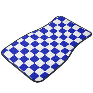 Royal Blue and White Checker Board Pattern Car Mat