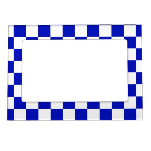 Royal Blue and White Checker Board Pattern Magnetic Photo Frame