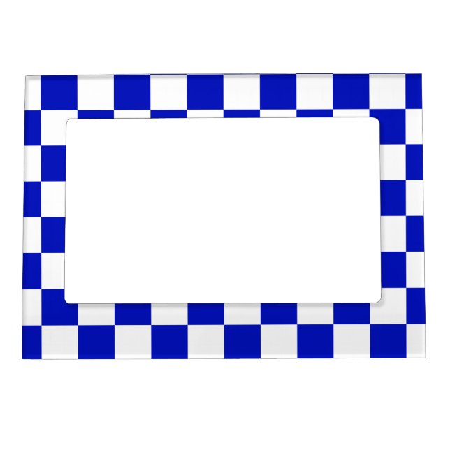 Royal Blue and White Checker Board Pattern Magnetic Photo Frame (Front)