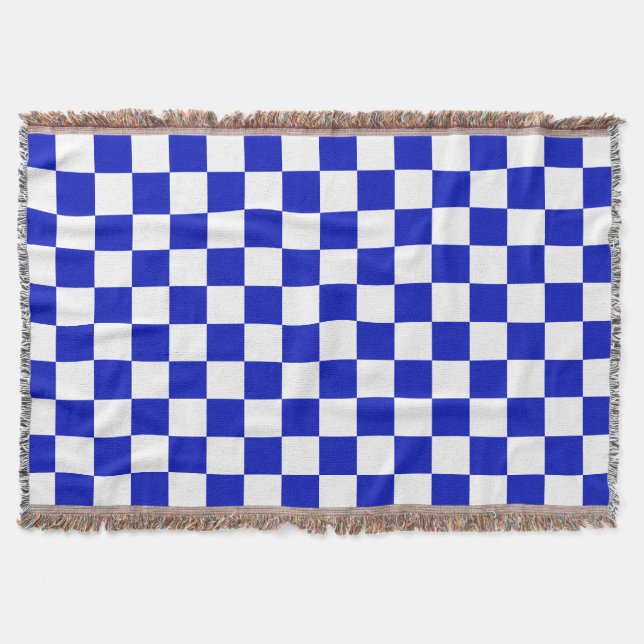 Royal Blue and White Checker Board Pattern Throw Blanket (Front)