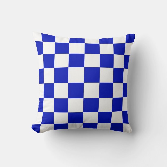 Royal Blue and White Checker Board Pattern Throw Pillow (Front)