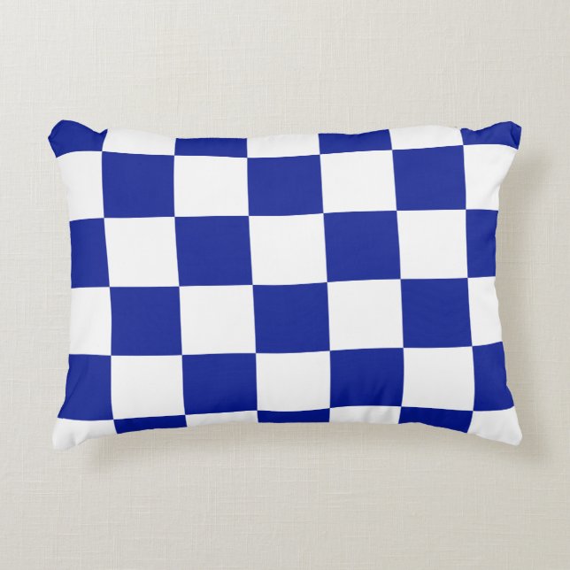 Royal Blue and White Checkered Pattern Accent Pillow (Front)