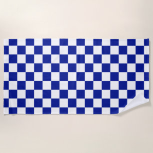 Royal Blue and White Checkered Pattern Beach Towel