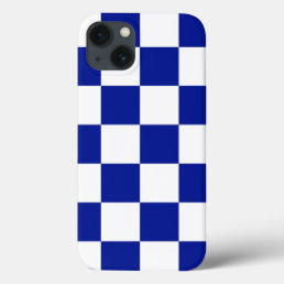 Royal Blue and White Checkered Pattern iPhone 13 Case
