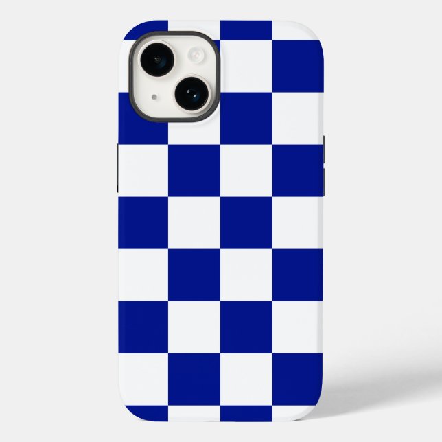 Royal Blue and White Checkered Pattern Case-Mate iPhone Case (Back)