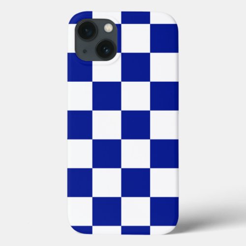 Royal Blue and White Checkered Pattern iPhone 13 Case