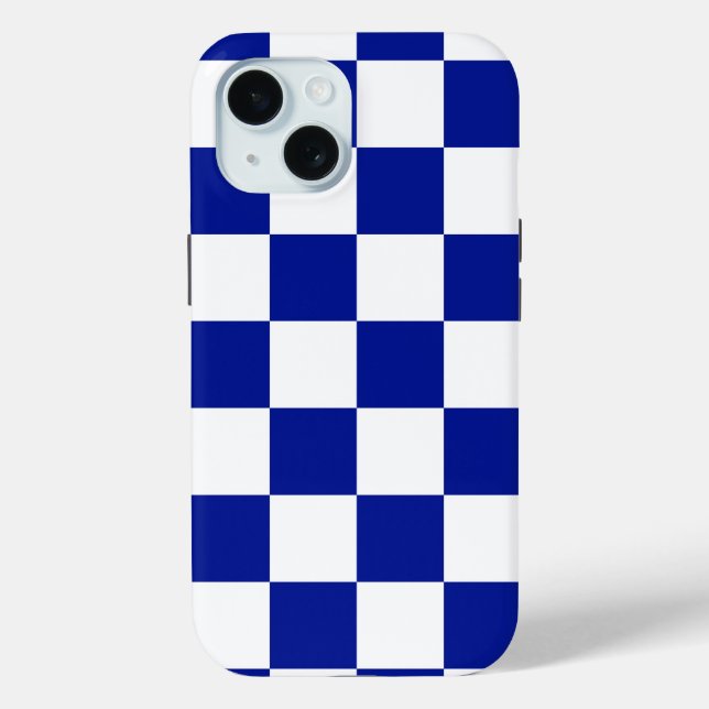Royal Blue and White Checkered Pattern Case-Mate iPhone Case (Back)