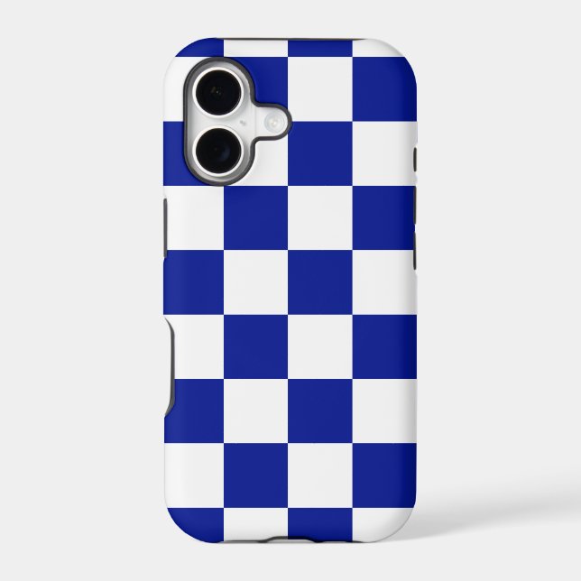 Royal Blue and White Checkered Pattern Case-Mate iPhone Case (Back)