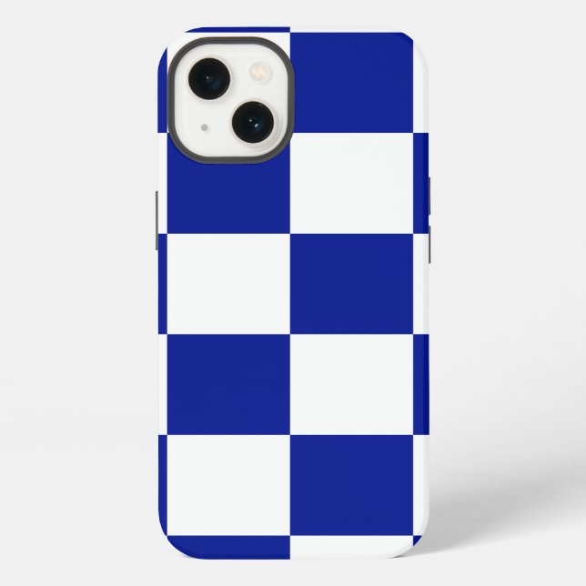 Royal Blue and White Checkered Pattern Iphone Case (Back)