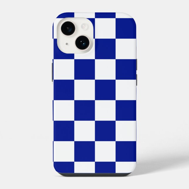 Royal Blue and White Checkered Pattern Iphone Case (Back)
