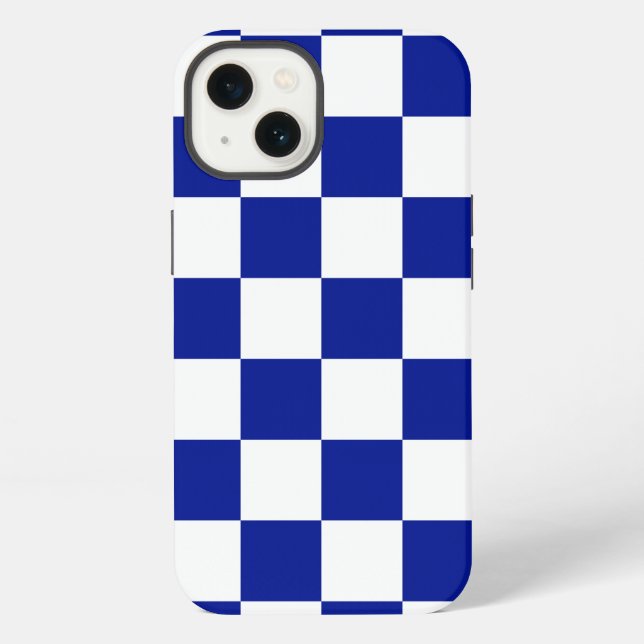 Royal Blue and White Checkered Pattern Iphone Case (Back)