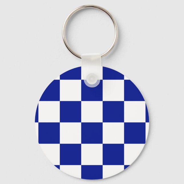 Royal Blue and White Checkered Pattern Keychain (Front)