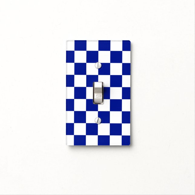 Royal Blue and White Checkered Pattern Light Switch Cover (In Situ)