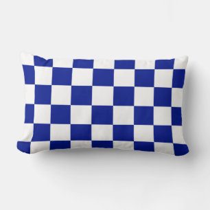 Royal Blue and White Checkered Pattern Lumbar Pillow
