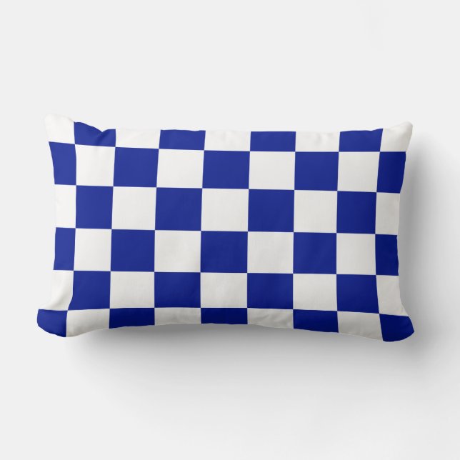 Royal Blue and White Checkered Pattern Lumbar Pillow (Front)