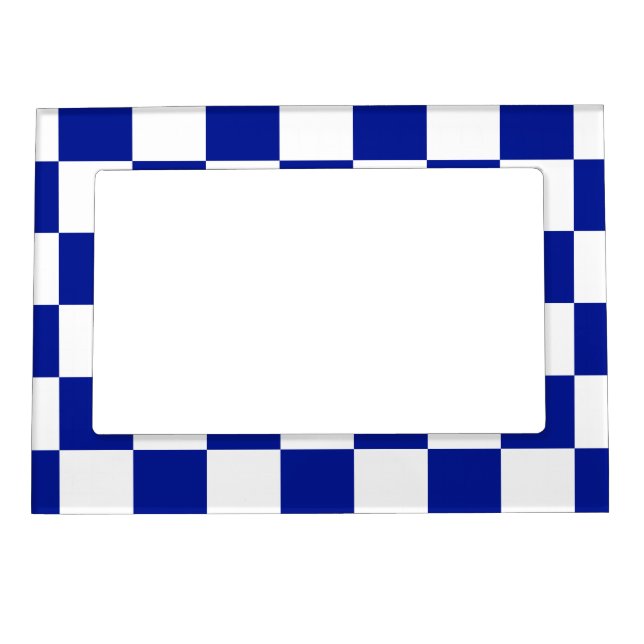 Royal Blue and White Checkered Pattern Magnetic Photo Frame (Front)