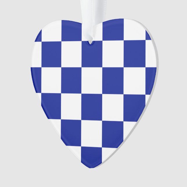 Royal Blue and White Checkered Pattern Ornament (Front)