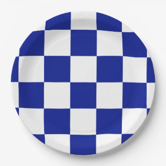 Royal Blue and White Checkered Pattern Paper Plates