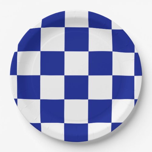 Royal Blue and White Checkered Pattern Paper Plates