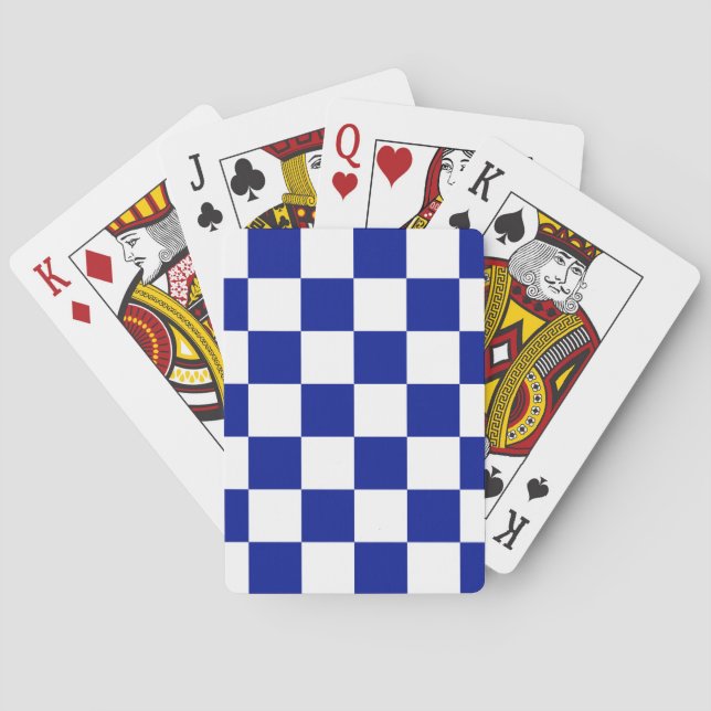 Royal Blue and White Checkered Pattern Poker Cards (Back)