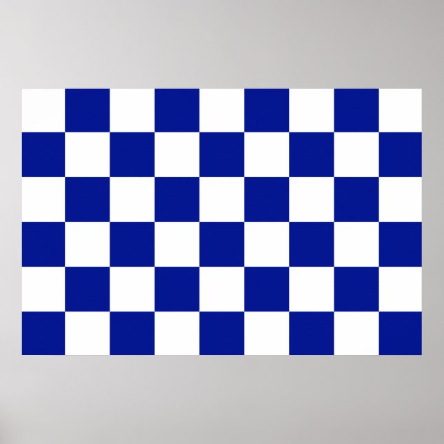 Royal Blue and White Checkered Pattern Poster (Front)