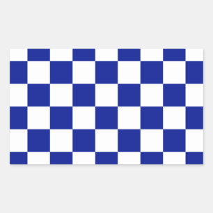 Royal Blue and White Checkered Pattern Rectangular Sticker