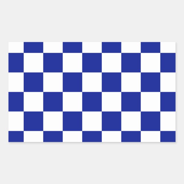 Royal Blue and White Checkered Pattern Rectangular Sticker (Front)