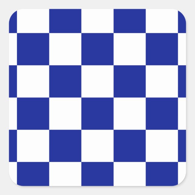 Royal Blue and White Checkered Pattern Square Sticker (Front)