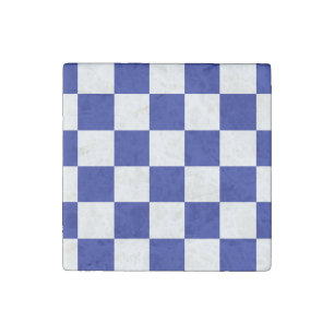Royal Blue and White Checkered Pattern Stone Magnet