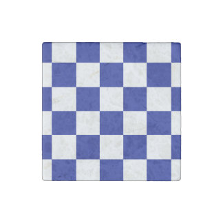 Royal Blue and White Checkered Pattern Stone Magnet