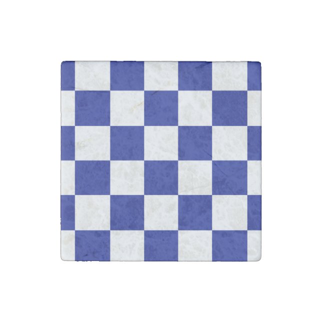 Royal Blue and White Checkered Pattern Stone Magnet (Front)