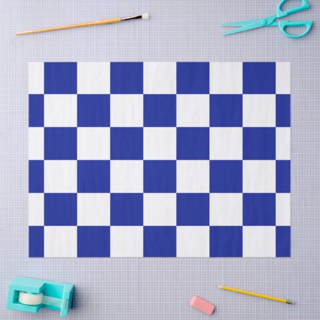 Royal Blue and White Checkered Pattern Tissue Paper (Craft)