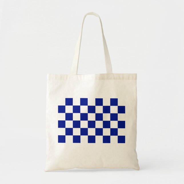 Royal Blue and White Checkered Pattern Tote Bag (Front)