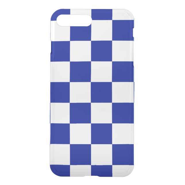 Royal Blue and White Checkered Pattern Uncommon iPhone Case (Back)