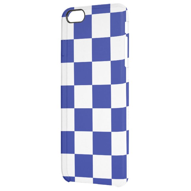 Royal Blue and White Checkered Pattern Uncommon iPhone Case (Back Left)
