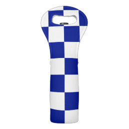 Royal Blue and White Checkered Pattern Wine Bag