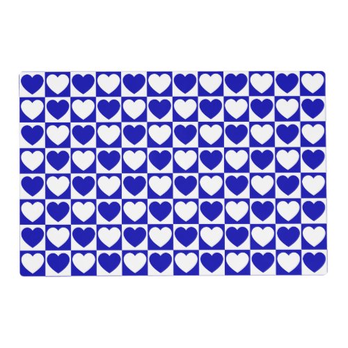 Royal Blue and White Checkered Pattern With Hearts Placemat