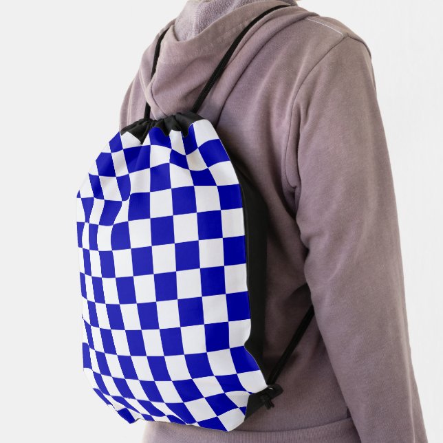 Royal Blue and White Checks Drawstring Bag (Insitu)