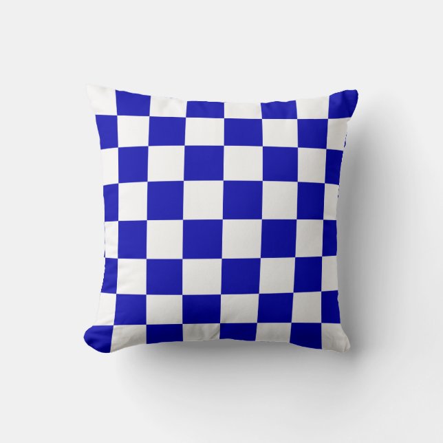 Royal Blue and White Checks Throw Pillow (Front)