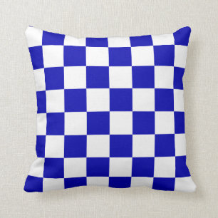 Royal Blue and White Checks Throw Pillow