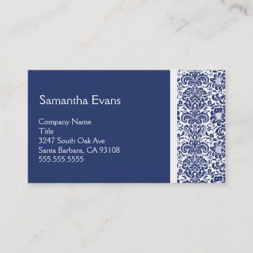 Royal Blue and White Damask Business Card