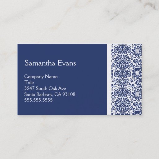 Customizable Royal Blue and White Damask Business Card