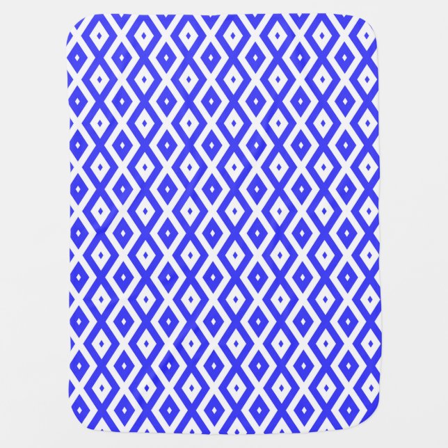 Royal blue and white diamond pattern baby blanket (Front)